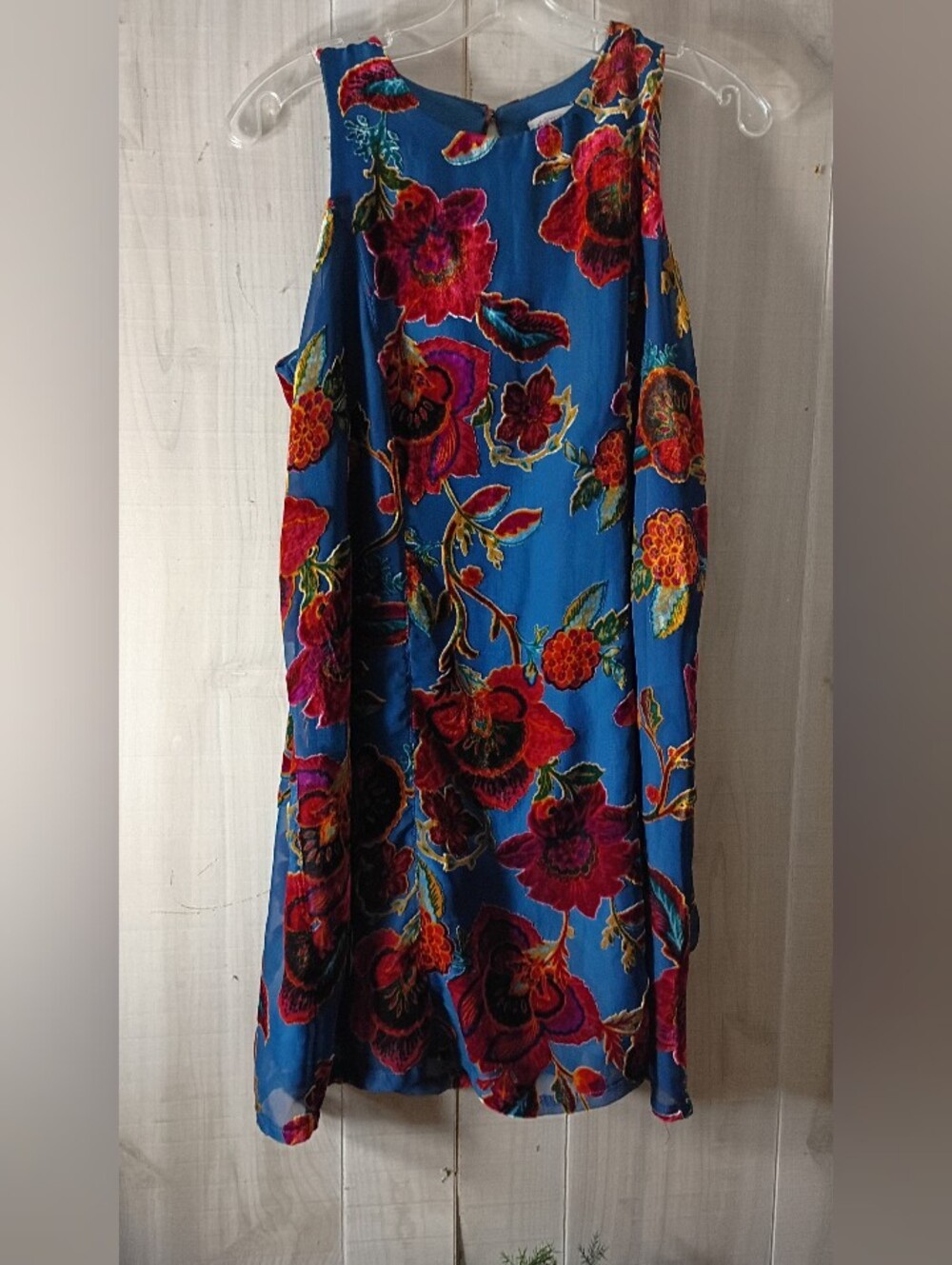 NWT Xhilaration Blue Sleeveless Midi Dress With Red Flowers Size Medium